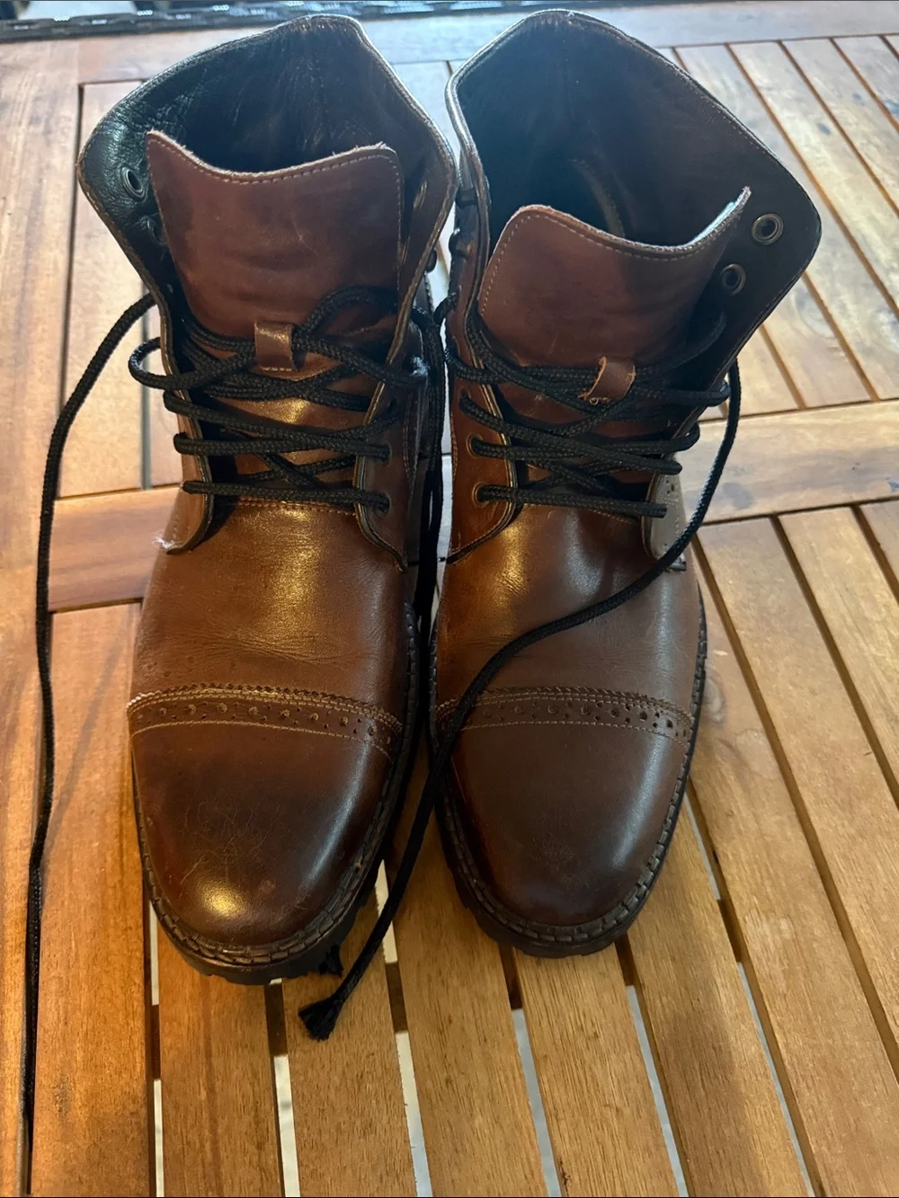 Men's Brown Leather Lace-Up Boots size 9m